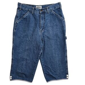 HAIK'S Womens Sz 10 Embroidered Denim Capri Jeans Carpenter Pants Grannycore Vtg